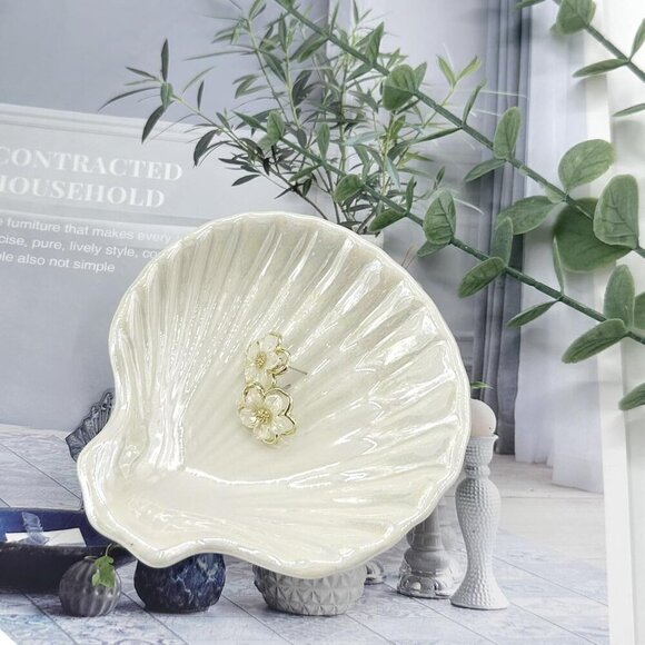 Ceramic Shell Jewelry Dish Organizer Ring Tray for Earrings Necklaces Keys - Picture 6 of 7